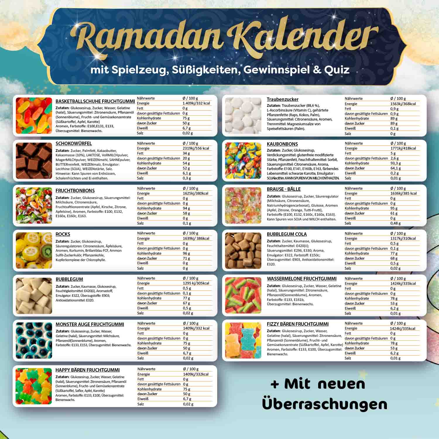 Halal Fruchtgummis & Schokoladen - Ramadankalender 2024
